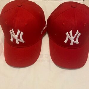Red NY Logo Baseball Caps